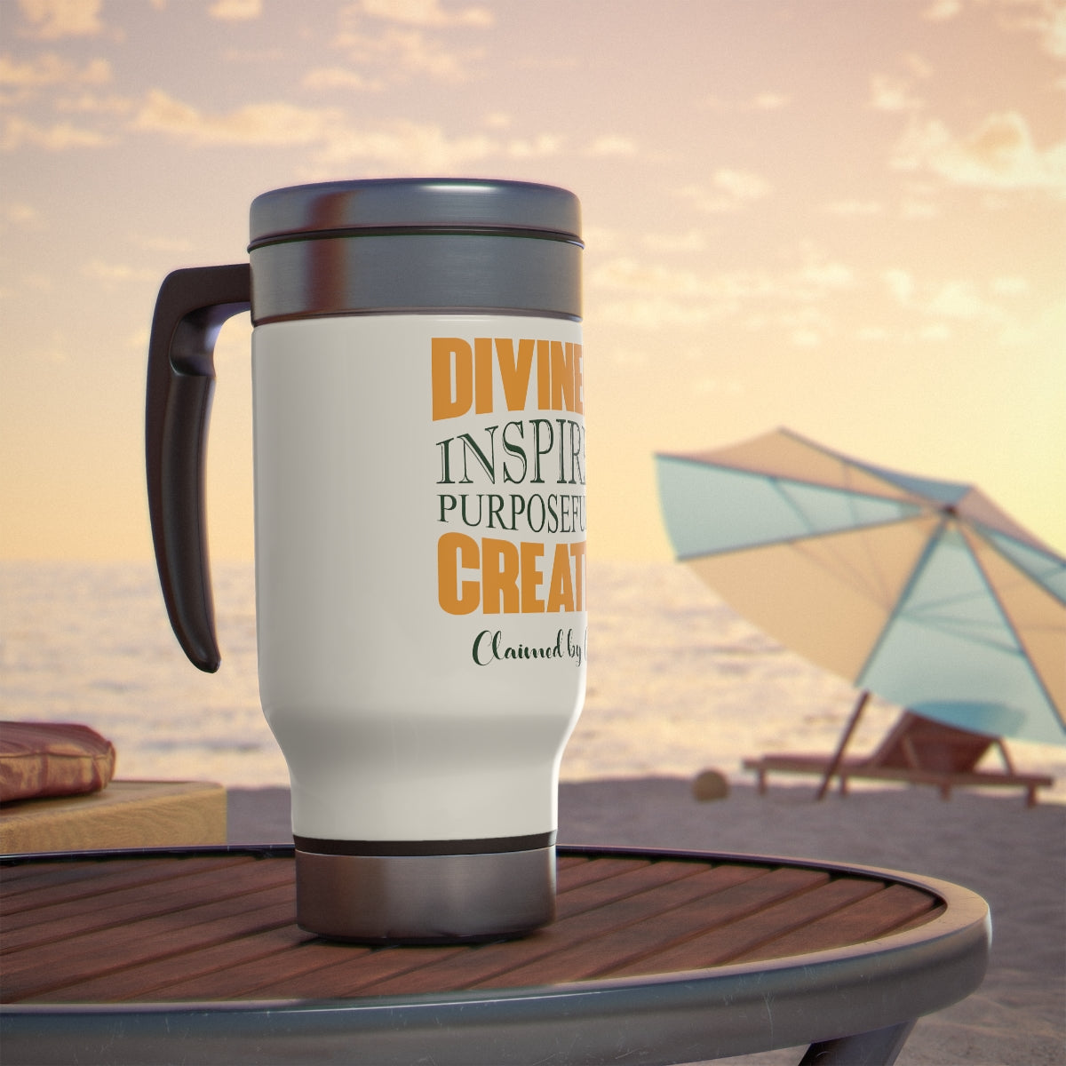 Divinely Inspired Purposefully Created Stainless Steel Travel Mug with Handle, 14oz Printify