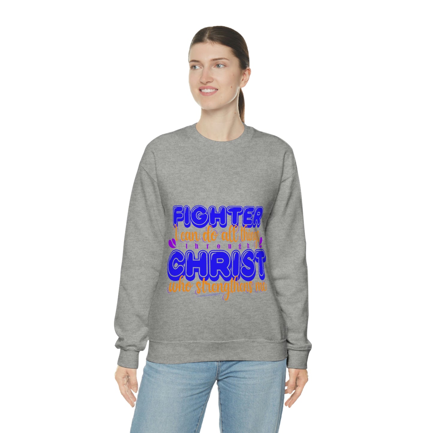 Fighter I Can Do All Things Through Christ Who Strengthens Me  Unisex Heavy Blend™ Crewneck Sweatshirt