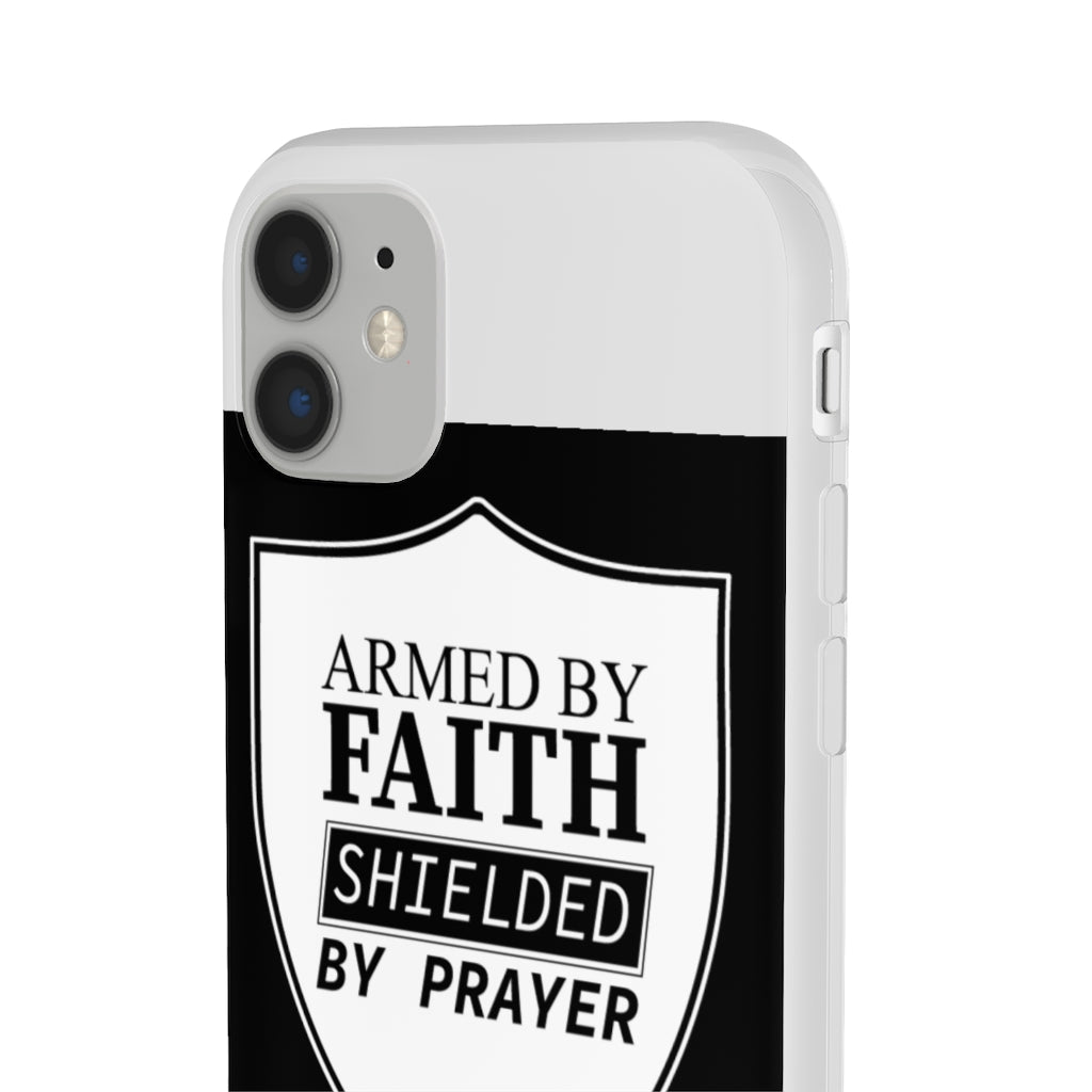 Armed by faith shielded by prayer Flexi Phone Case, compatible with select IPhone & Samsung Galaxy Phones Printify