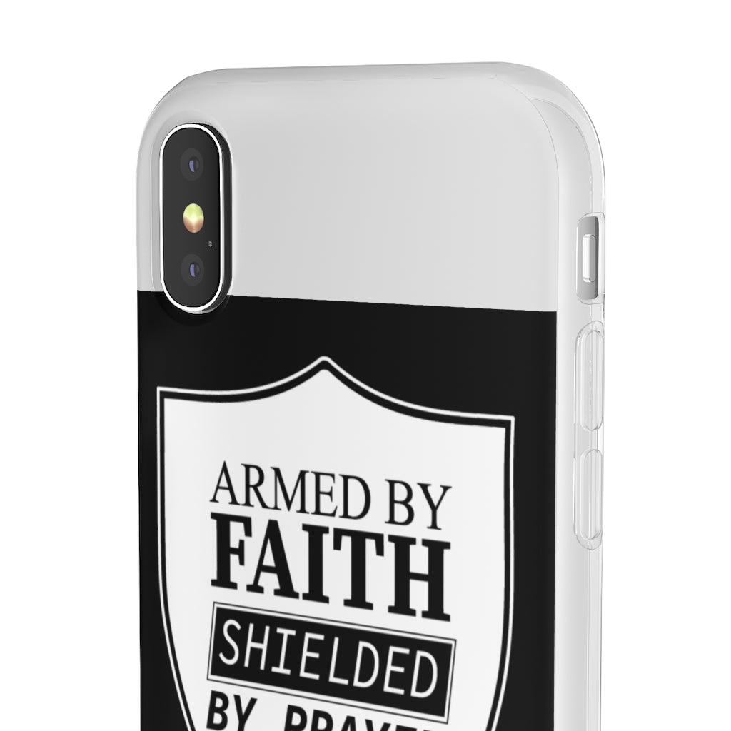 Armed by faith shielded by prayer Flexi Phone Case, compatible with select IPhone & Samsung Galaxy Phones Printify