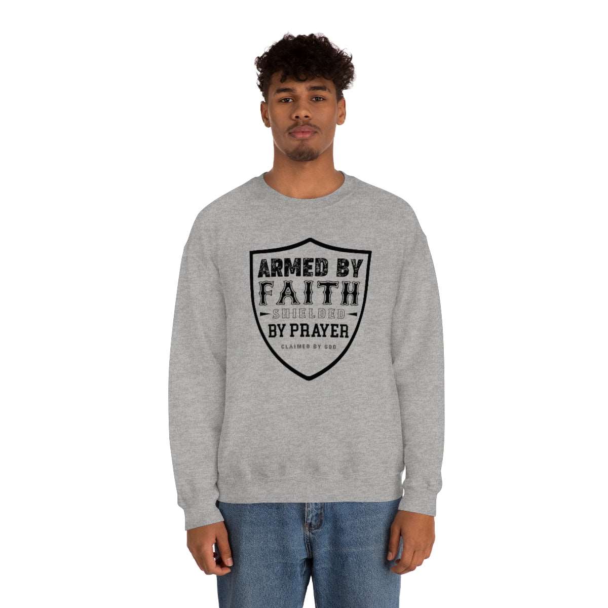 Armed By Faith Shielded By Prayer Unisex Heavy Blend™ Crewneck Sweatshirt Printify