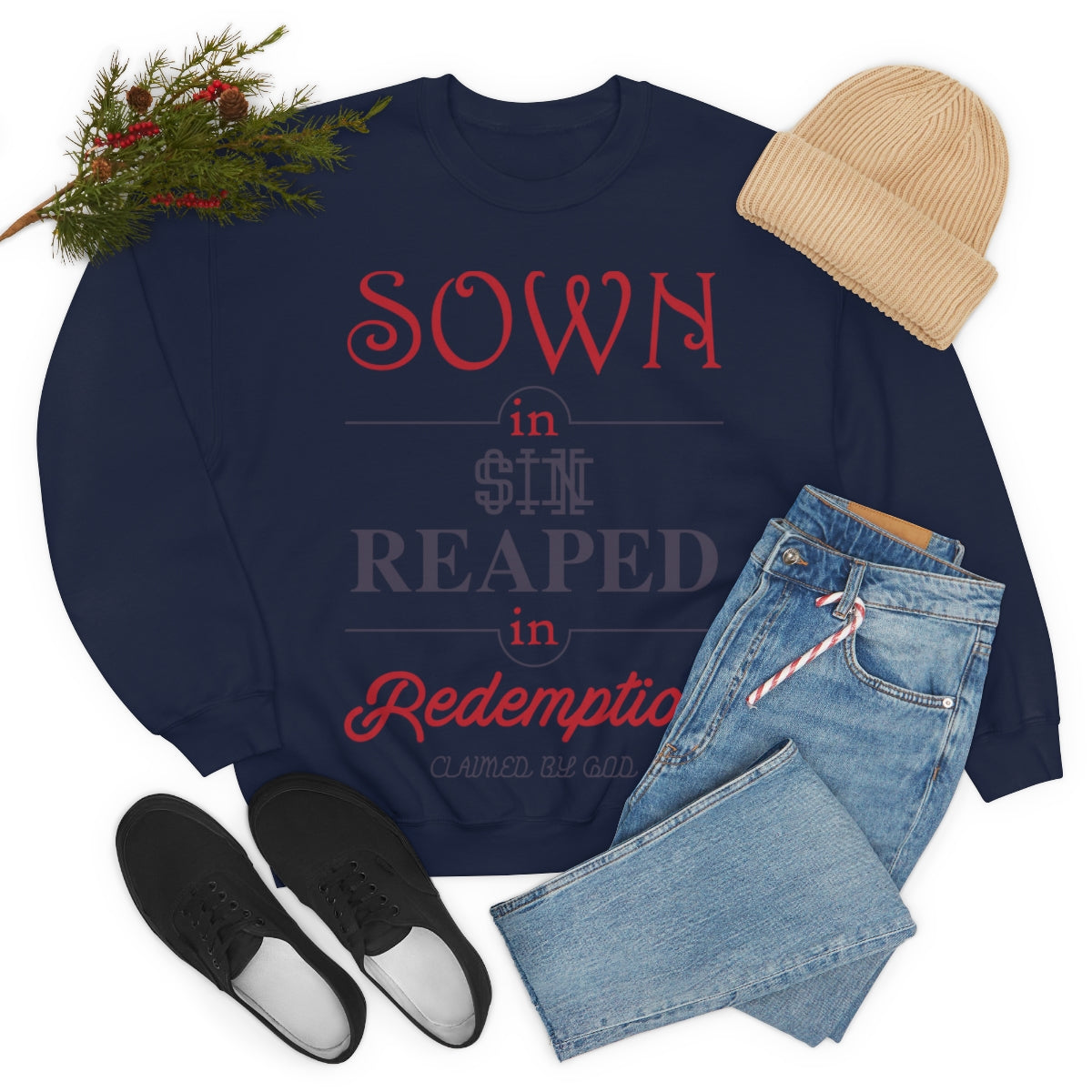 Sown In Sin Reaped In Redemption Unisex Heavy Blend™ Crewneck Sweatshirt Printify