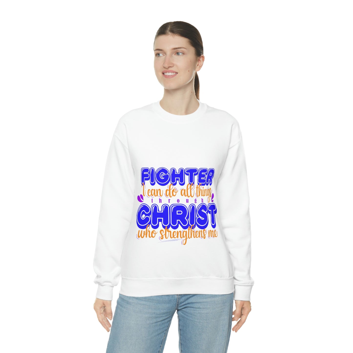 Fighter I Can Do All Things Through Christ Who Strengthens Me  Unisex Heavy Blend™ Crewneck Sweatshirt