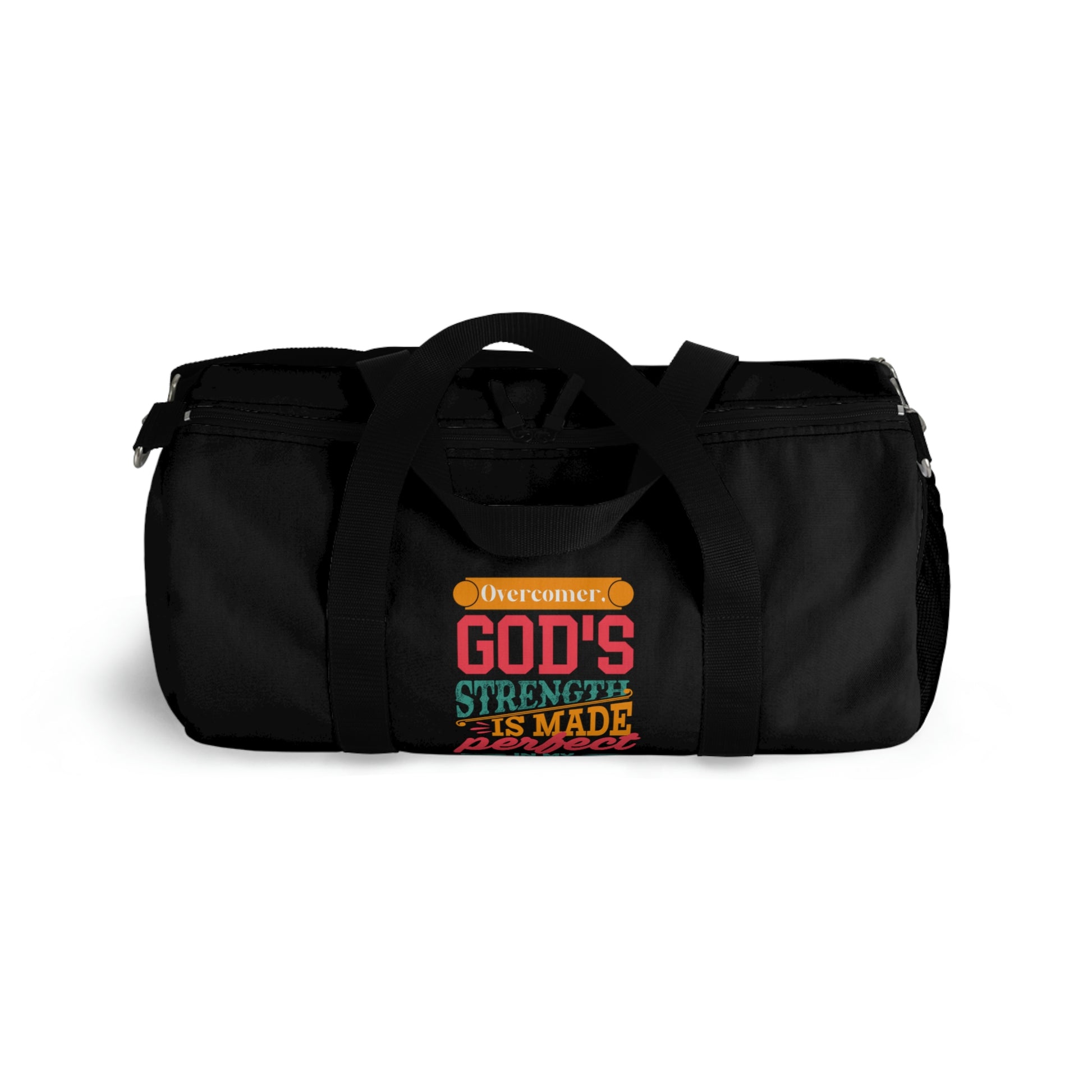 Overcomer, God's Strength Is Made Perfect In My Weakness Duffel Bag Printify