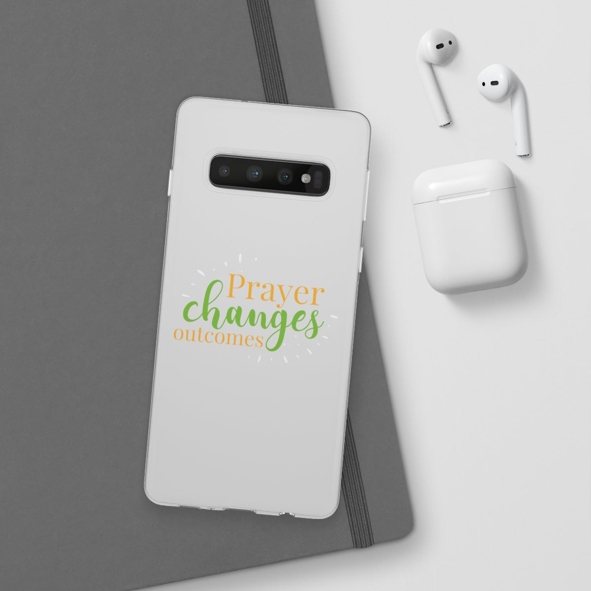 Prayer Changes Outcomes Flexi Phone Case compatible with select IPhone & Samsung Galaxy Phones Printify