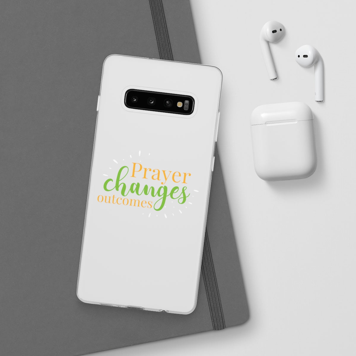 Prayer Changes Outcomes Flexi Phone Case compatible with select IPhone & Samsung Galaxy Phones Printify